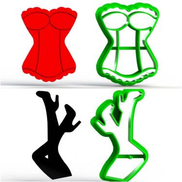 Imagem de Kit 2 Cortadores Chá de Lingerie Solteiro e Lua de Mel 4cm Plástico PLA Biodegradável HB Formas e Cortadores