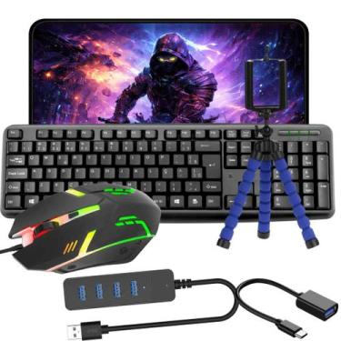 Imagem de Kit Mobilador para Celular 6 Itens com Teclado Office, Mouse Gamer LED