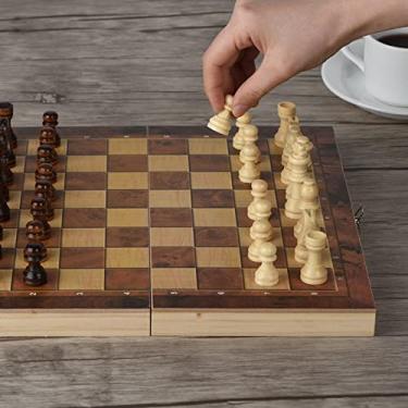 Imagem de Jogo de xadrez de tabuleiro, jogo de xadrez de madeira, 3 em 1 resistente e durável para viajar para ônibus de trem de avião(29 * 29cm)