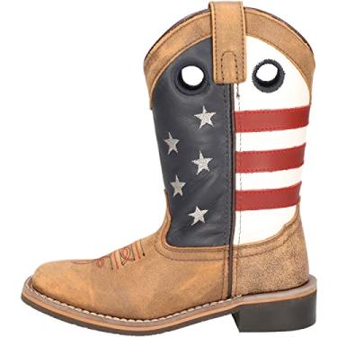 Imagem de Smoky Mountain Boots | Série Stars & Stripes | Bota ocidental juvenil | Bico quadrado | Couro de alta qualidade | Sola de borracha e salto bloco | Cabedal de couro e forro de tricô, Marrom vintage, 4.5 Little Kid