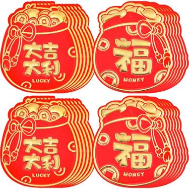 Imagem de 24 envelopes vermelhos de ano novo chinês ano do tigre Hongbao 2022 envelopes para dinheiro para dinheiro pacotes vermelhos pequenos envelopes da sorte para ano novo, casamento, festival de primavera