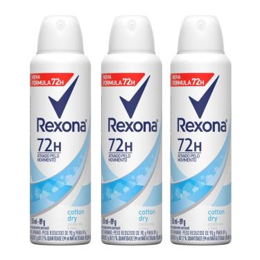 Imagem de Kit com 3 Desodorantes Antitranspirantes Aerosol Feminino Rexona Cotton Dry 72 horas 150ml