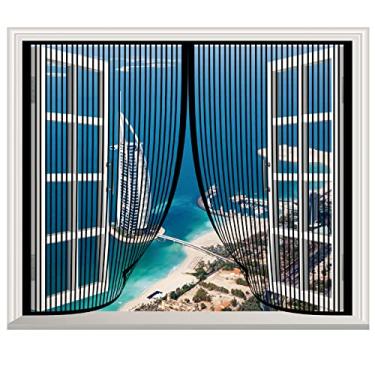 Imagem de Porta de tela magnética com cortina de malha, rede mosquiteira de entrada para insetos com fita de fixação de moldura completa, Preto Porta De Tela De Cortina De Porta Autoadesiva, Porta De Tela De Tela De Malha