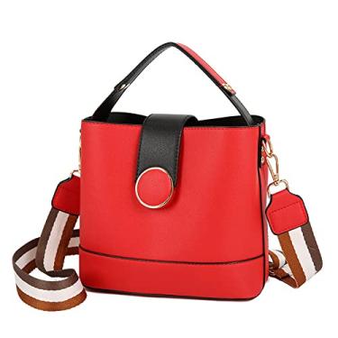 Imagem de Bolsa grande de couro transversal para mulheres moda casual bolsas e bolsas de ombro em dois tons, Vermelho