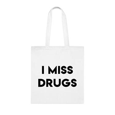 Imagem de Sacola I Miss Drogas, presente divertido, bolsa de ombro, bolsas reutilizáveis, cesta de Natal de aniversário, ideia de presente, Branco