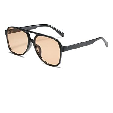 Imagem de Óculos de Sol Piloto Feminino Vintage Amarelo Designer Óculos de Sol Feminino Oversized Óculos Populares Óculos UV400, Chá Preto, A