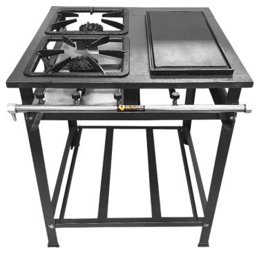 Imagem de Fogão Industrial 2 Bocas Alta Pressão P7 com Chapa Bifeteira Metalfour