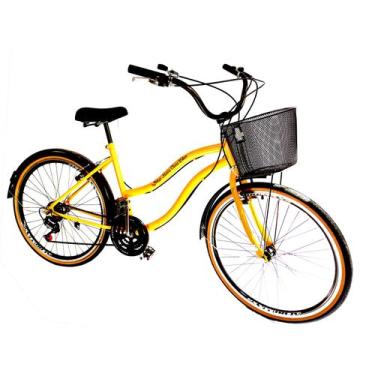 Imagem de Bicicleta Aro 26 Urbana Com 18 Marchas Cesta Amarelo - Maria Clara Bik