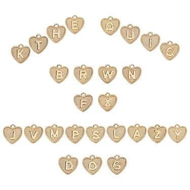 Imagem de SUNNYCLUE 1 caixa com 26 peças de berloques de coração banhado a ouro 18 quilates em massa pingente alfabeto pingente de joias para pulseira colar taça de vinho, pingentes de joias para o dia dos namorados casamentos, Metal Banhado a ouro 18K Metal