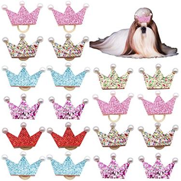 Imagem de FZBNSRKO 20 peças coroa de flores de animais de estimação faixa de borracha arco de flor filhote de cachorro acessórios de arco (cor aleatória)