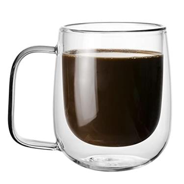 Imagem de Caneca de café, copo de vidro isolado de parede dupla 340 g resistente ao calor para chá café café café café café café expresso chá gelado lava-louças e micro-ondas segura, o melhor presente para o dia das mães, conjunto de 1 (redondo), Louças, Clear, 8.5 Ounces