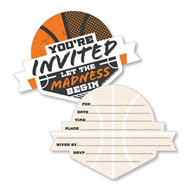 Imagem de Big Dot of Happiness Basketball - Let the Madness Begin - Convites de preenchimento em forma - Cartões de convites para festa de basquete universitário com envelopes - Conjunto de 12