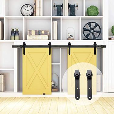 Imagem de Aeumruch Kit de ferragens para porta de celeiro deslizante resistente estilo armário de 3 metros suave e silenciosamente simples e fácil de instalar para duas portas (3 pés, estilo plano para armário)