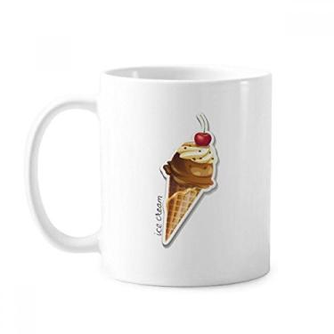 Imagem de Caneca de cerâmica em formato de cone de sorvete doce de chocolate cereja xícara de porcelana