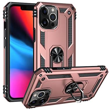 Imagem de Caso de capa de telefone de proteção Para iPhone 13 Pro Max Case Celular com caixa de suporte magnético, proteção à prova de choque pesada (Color : Rose gold)