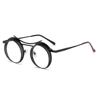 Imagem de Óculos de sol redondos de liga de armação de rede exclusivos para mulheres vintage luxo steampunk óculos de sol masculino hip hop óculos tons punk, preto claro, tamanho único