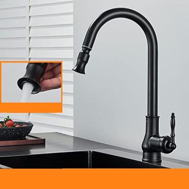 Imagem de Torneira de cozinha removível de latão antigo, guindaste misturador de água quente e fria para banheiro, rotação 360, torneira misturadora de cozinha, torneiras de lavatório, preto fosco B