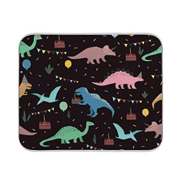 Imagem de Tapete de secagem de pratos para balcão de cozinha 45,72 x 60,96 cm Feliz Aniversário Dinossauro Escorredor de pratos Escorredor de pratos Tapetes