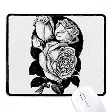 Imagem de Sketch Mouse pad com estampa de plantas de rosas e bordas costuradas Tapete de borracha para jogos
