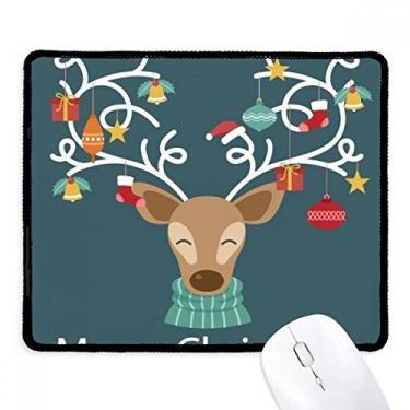 Imagem de Presente de alce de Natal, estampa de sino para muletas, mouse pad com borda costurada, tapete de jogos de borracha