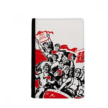 Imagem de Bandeira vermelha Mao Zedong citações vermelha porta-passaporte da China Notecase Burse carteira capa porta-cartões