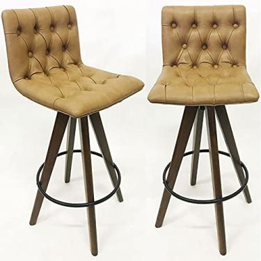 Imagem de Kit 2 Banquetas Decorativa Jaque Capitonê Cor Caramelo Base Madeira Maciça Giratória - Poltronas do Sul