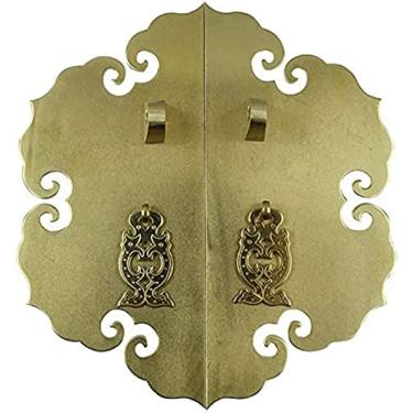 Imagem de Maçaneta de porta clássica móveis chineses maçaneta antiga de latão maçaneta de porta maçaneta de fechadura de porta puxador de porta placa de armário ferragens maçaneta de porta de armário (K)