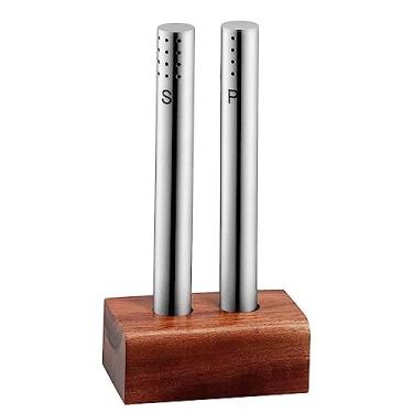 Imagem de Saleiro e Pimenteiro Inox com Suporte de Madeira