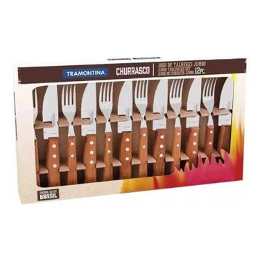 Imagem de Kit Jogo de Churrasco Garfo e Faca Conjunto 12 Peças Jumbo Tramontina