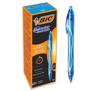 Imagem de Bic Canetas de gel de secagem rápida Gel-ocity, ponta média (0,7 mm), turquesa, caixa com 12, caneta retrátil com tinta de secagem ultrarrápida, 964776