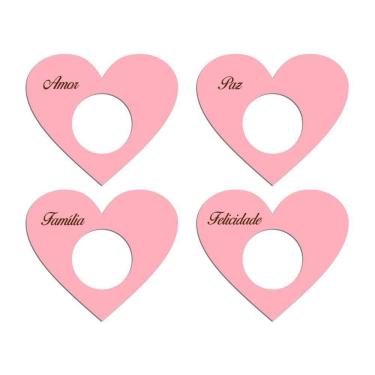 Imagem de Porta Guardanapo Coração Desejos Kit 4 Peças 7,5cmx6,5cm - Cria Arte Laser Rosa Claro