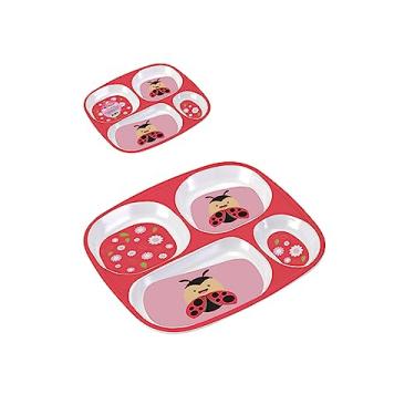 Imagem de Prato Infantil Refeição Com Divisórias Pratinho De Melamina Com Estampa JOANINHA Para Criança Bebê