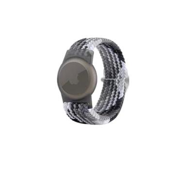 Imagem de Pulseiras infantis para Rastreador Apple, pulseira trançada de náilon com suporte de rastreador GPS, alça ajustável antiperda para relógio de segurança infantil (Preto e Branco)