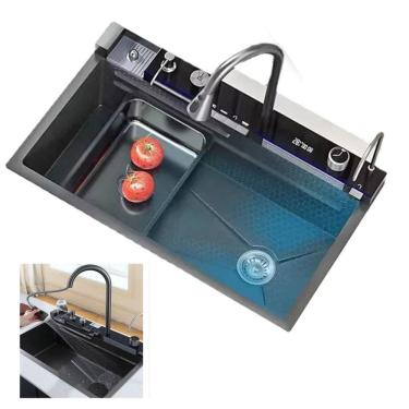 Imagem de Cuba Gourmet Luxo Premium Inox Cozinha Torneira Cascata Mangueira Monocomando Agua Quente Fria