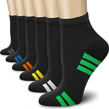 Imagem de Meias de compressão Quxiang para homens e mulheres (3/6/7 pares) suporte de arco de corte baixo 15-20 mmHg é melhor para atletismo, corrida, 07 Gray/Orange/Green/Yellow/White/Blue, Small-Medium