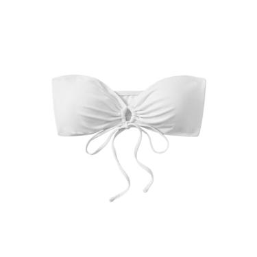 Imagem de Milumia Top de biquíni feminino sem alças com cordão e nó, Branco, M