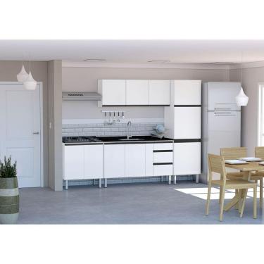 Imagem de Conjunto Cozinha Completo Gaia Flat Aço 1.80 mt - Gabinete / Aéreo / Paneleiro / Balcão Cooktop 5 - Branco  Cozimax