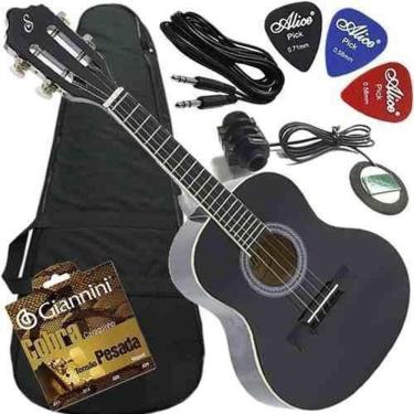 Imagem de Kit Cavaco Canhoto Eletroacústico Spruce Cs14 Bk Giannini
