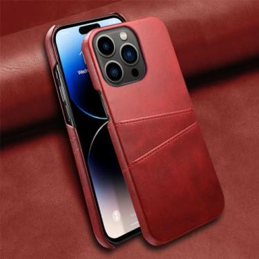 Imagem de Capa de telefone tipo carteira de couro luxuosa com bolso para cartão para iPhone 15 14 13 12 11 Pro Max Plus XS X para Samsung S23 24 Capa à prova de choque sem aro, vermelha, para iPhone 13 Mini