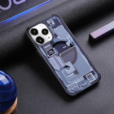 Imagem de Capa de elementos geométricos magnéticos para iPhone 12 13 14 Pro 13 15 Pro Max 14Plus Capa eletrônica transparente, preta, para iPhone 11 ProMax