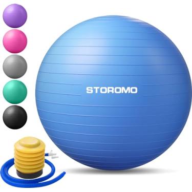 Imagem de STOROMO Bola de ioga (45 cm-95 cm), bola de exercício, cadeira de bola de ioga, extragrossa antiestouro para pilates, treino de estabilidade de equilíbrio, gravidez e fisioterapia (com bomba) (75 cm, azul)