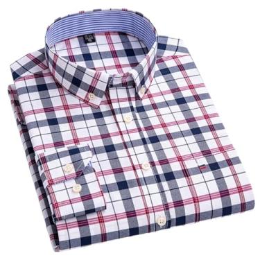 Imagem de Camisa masculina xadrez casual de algodão manga comprida ajuste regular fácil de cuidar, não passar a ferro, outono, primavera, roupas masculinas, H-h-535, 3G