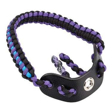 Imagem de SUNYA Alça de pulso com arco de tiro, alça de paracord 550 confortável na mão. Pala de couro 100% flor integral, várias cores camufladas. Ajuste estabilizador de arco composto e recurvo. (Halo 45)