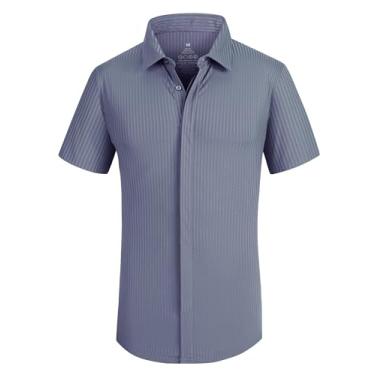 Imagem de Alex Vando Camisa masculina canelada de malha elástica em 4 direções para homens, Cinza, P