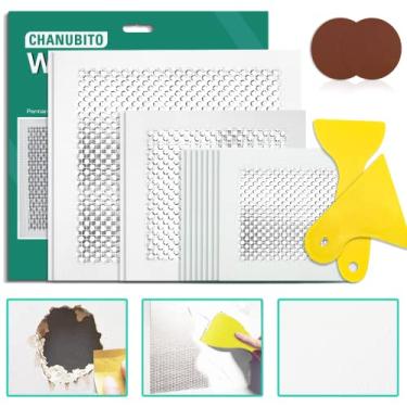 Imagem de CHANUBITO Kit de reparo de parede com 16 peças – patch de reparo de parede de 1,2 cm – patch de alumínio para furos grandes e pequenos – kit de reparo de teto e chapas com lixa e raspador de facas