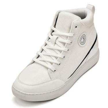 Imagem de CALTO Tênis masculino invisível que aumenta a altura – Bota de cano curto de veludo cotelê com cadarço – 6 cm mais alto, Sola branca/branca, 45