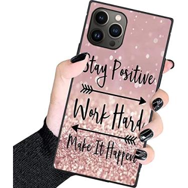 Imagem de ZHUXUXITT Capa quadrada para iPhone 11 Pro, Stay Positive Wosk hasd Made It Happen Capa quadrada para mulheres, meninas e homens, suporte de moldura de TPU macio e capa traseira de policarbonato rígido para iPhone 11 Pro 5,8 polegadas - rosa