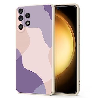 Imagem de YSLBWLE Compatível com Samsung Galaxy A13 5G, capa fina de silicone líquido, à prova de choque, capa de telefone fina para Galaxy A13 5G, capa protetora de câmera de corpo inteiro - bege branco + roxo