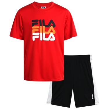 Imagem de Fila Conjunto de shorts esportivos para meninos - 2 peças de camiseta dry fit e shorts de ginástica de desempenho - conjunto de roupas esportivas para meninos (4-12), Vermelho de corrida, 8