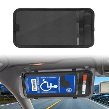Imagem de Suporte de cartaz para deficientes físicos, protetor de sinal de permissão de estacionamento para deficientes físicos para viseiras de carro, clipe de cartão automático com suporte de caneta de PVC, alça elástica, compartimento para cartão de papel de nota (preto)